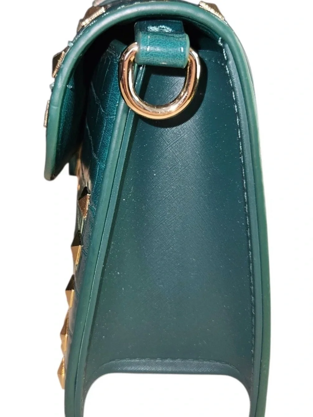 Green Studded Crossbody Clutch with Gold Hardware